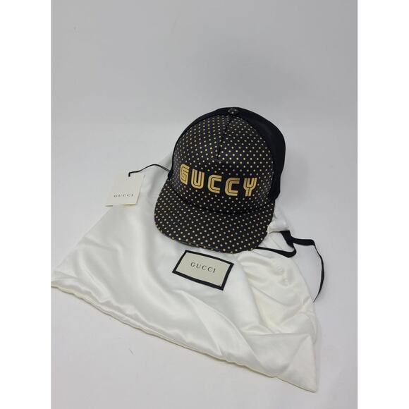 Gucci Black Leather GUCCY look baseball cap M sz main image 4